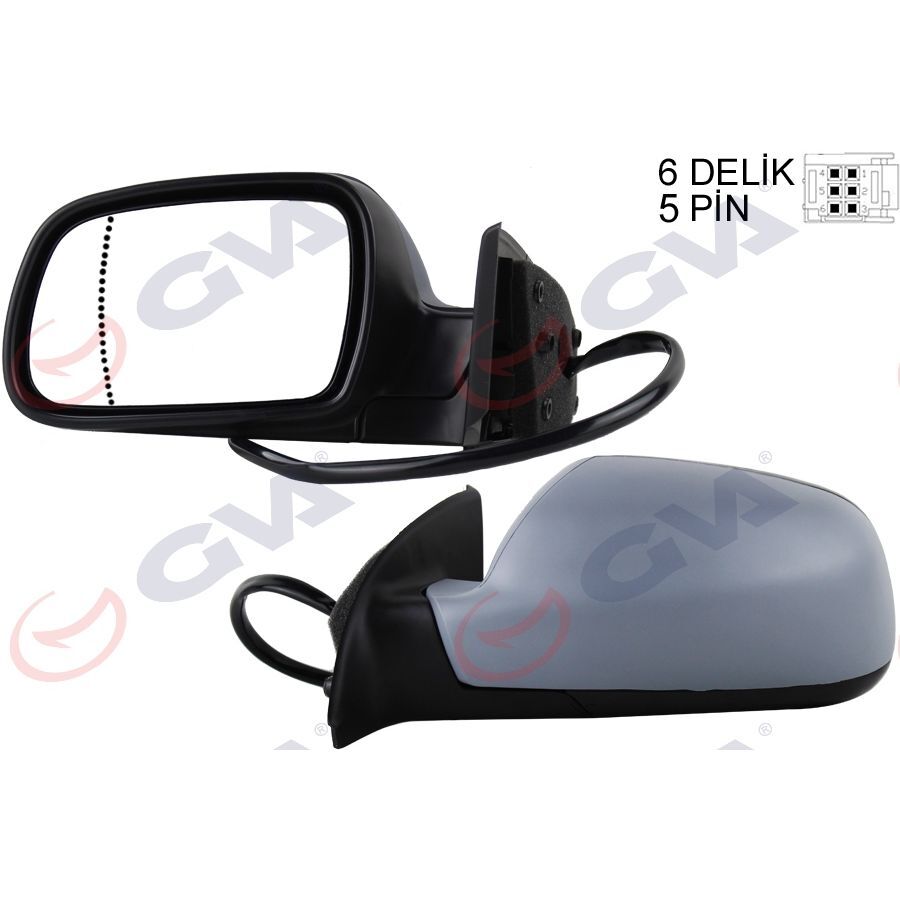 GVA DIŞ DİKİZ AYNASI SOL 307 02> ELEKTRİKLİ ISITMALI ASTARLI ASFERİK 5 FİŞ VM-207EHPAL (8149.AW)