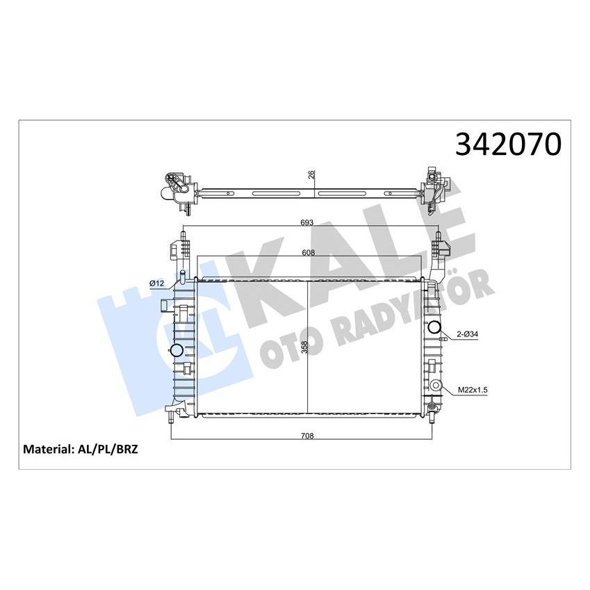 KALE RADYATOR MOTOR SU RADYATÖRÜ OPEL MERIVA 1.4 16V Z14XEP 1.6 16V Z16XE-Z16SE 1.8 16V Z18XE AC KLİMASIZ MEK P L-AL 608X358X26 (1300252)
