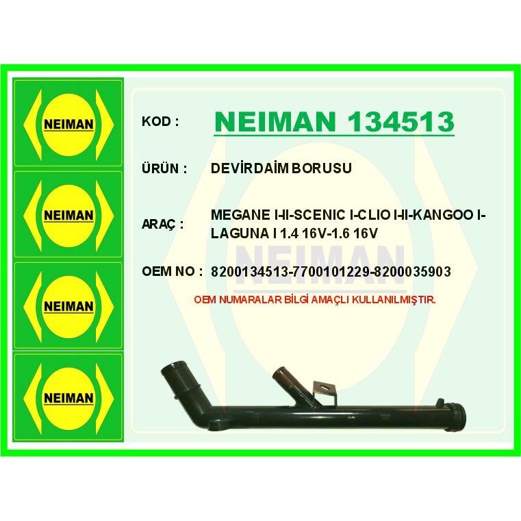 BESCHER DEVİRDAİM BORUSU MEGANE I-II-SCENIC I-CLIO I-II-KANGOO I-LAGUNA I 1.4 16V-1.6 16V (7700101229)