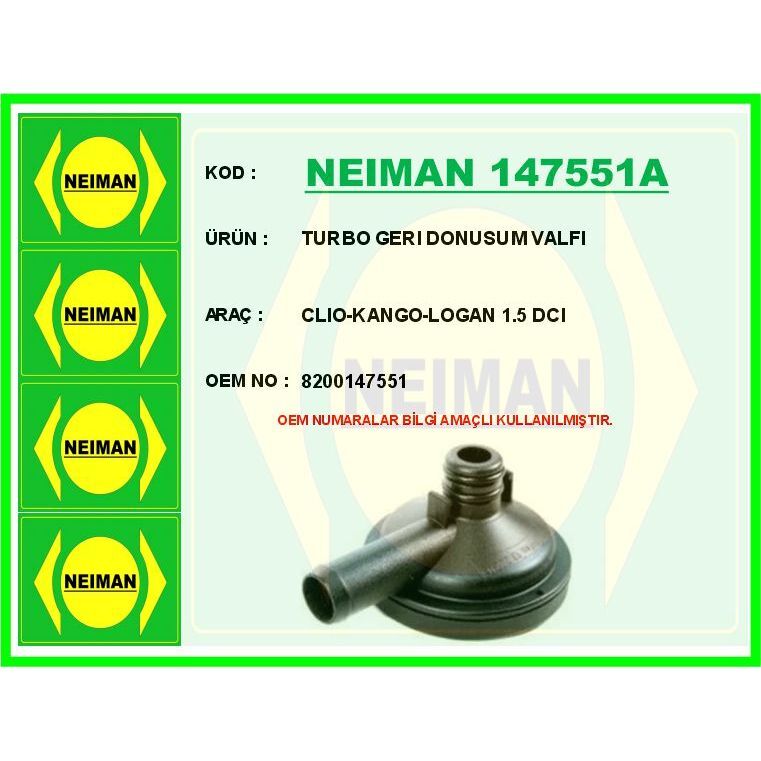 BESCHER TURBO GERI DONUSUM VALFI CLIO-KANGO-LOGAN 1.5 DCI (8200147551)