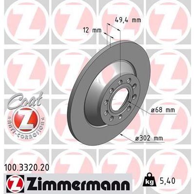 ZIMMERMANN ARKA FREN AYNASI AUDI A6 4B.C5 3.0 QUATTRO 07/04 > A6 4F2 2.0 TDI 07/04 > 302X11.7X9DL 986479257-DF4434 (4F0615601E)