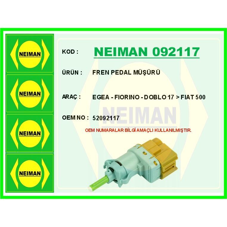 BESCHER FREN PEDAL MÜŞÜRÜ EGEA - FIORINO - DOBLO 17 > FIAT 500 (52092117)