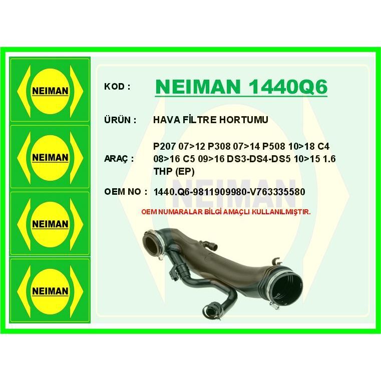 BESCHER HAVA FİLTRE HORTUMU P207 07>12 P308 07>14 P508 10>18 C4 08>16 C5 09>16 DS3-DS4-DS5 10>15 1.6 THP EP6DT (1440.Q6)