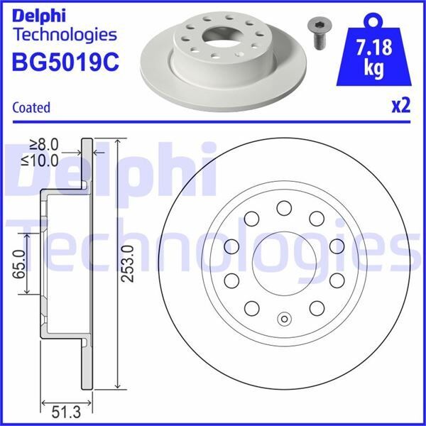 DELPHI ARKA FREN AYNASI GOLF 5-6-OCTAVIA 04->TOLEDO-ALTEA 04>LEON 04>CADDY 3-A3 03> 253X10X9DL (1K0615601K)