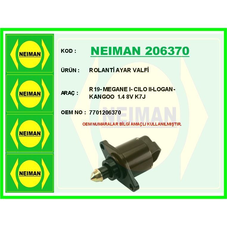 BESCHER ROLANTİ AYAR VALFİ R19- MEGANE I- CILO II-LOGAN-KANGOO 1.4 8V K7J (7701206370)