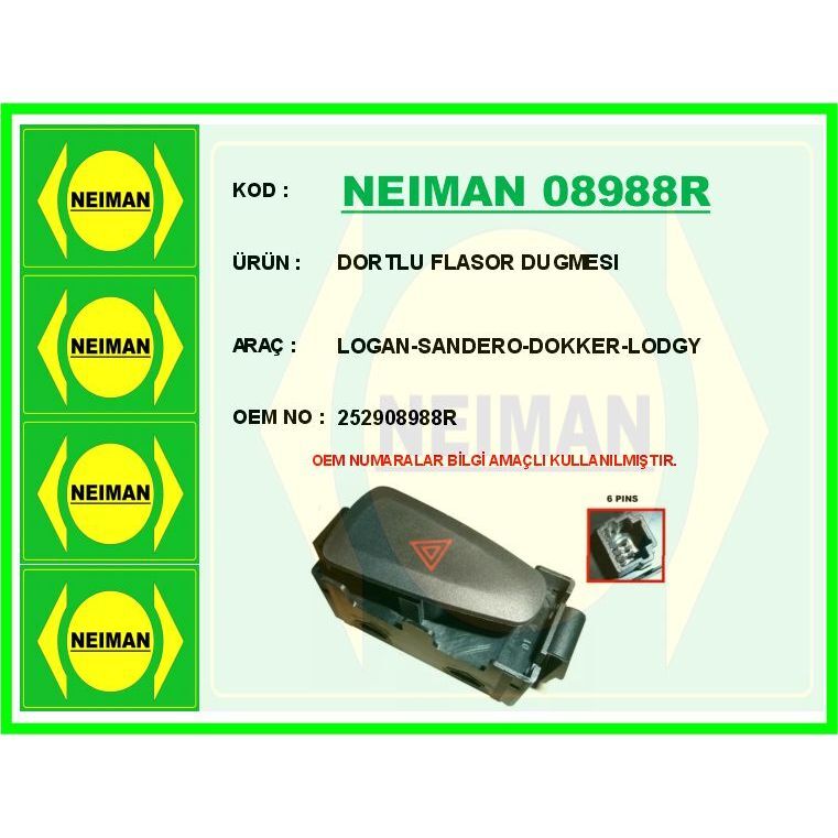 BESCHER DORTLU FLASOR DUGMESI LOGAN-SANDERO-DOKKER-LODGY (252908988R)