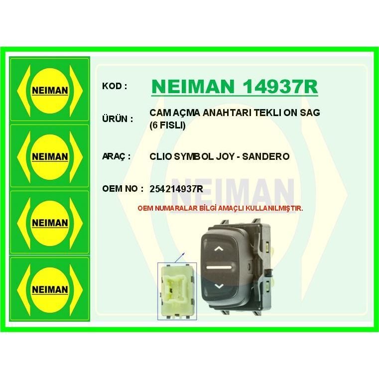 BESCHER CAM AÇMA ANAHTARI TEKLI ON SAG 6 FISLI CLIO SYMBOL JOY - SANDERO (254214937R)