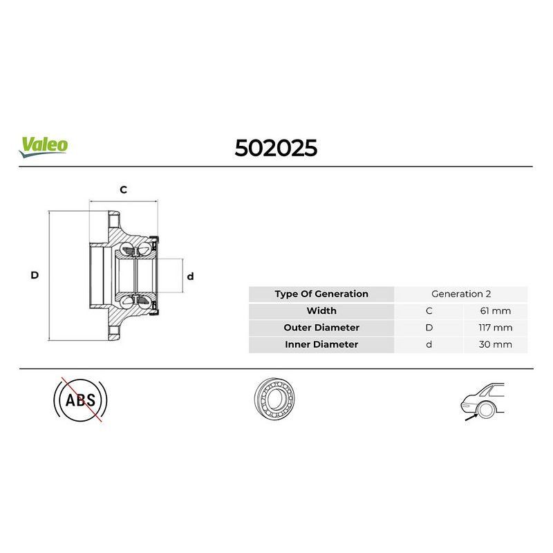 VALEO ARKA TEKER PORYASI RULMANLI TEMPRA-DOBLO-PALIO-ALBEA-MAREA ABS SİZ 4 BİJON 30X117X61.7 (07787124)