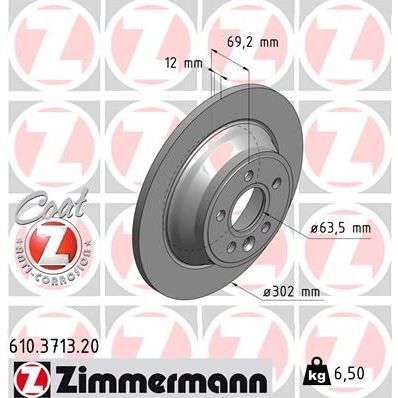ZIMMERMANN ARKA FREN DISK AYNASI VOLVO V70 III 07 D4 13 S80 II 2.0 3.2 /2.0TDI 08 XC70 06 (30769058)