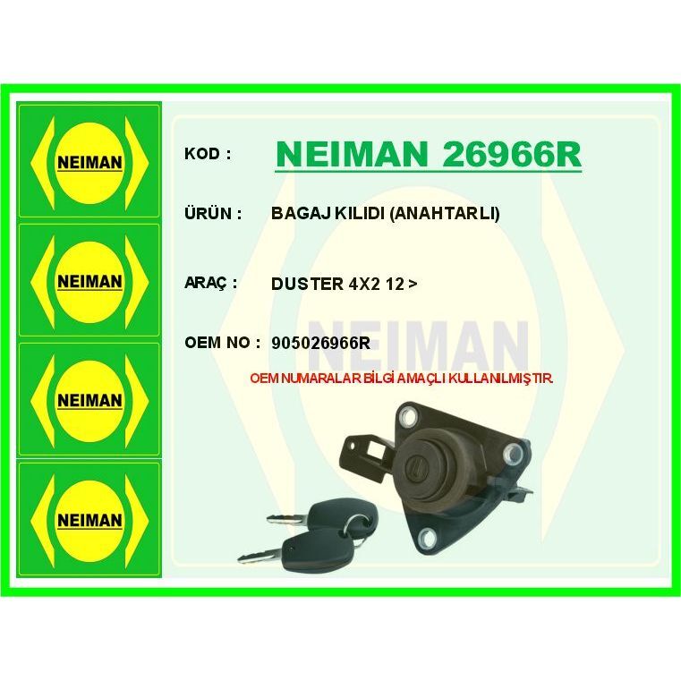BESCHER BAGAJ KILIDI ANAHTARLI DUSTER 4X2 12 > (905026966R)