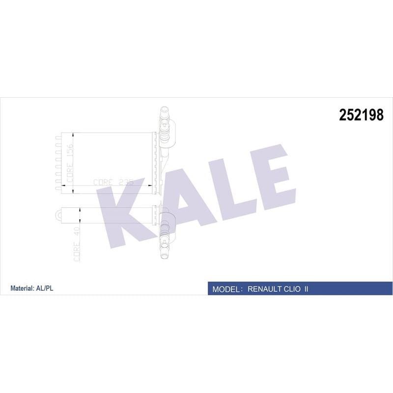 KALE RADYATOR KALORİFER RADYATÖRÜ CLIO II 00 SYMBOL II 08 234X158 2 SIRA AL PL SİSTEM (7701044790)