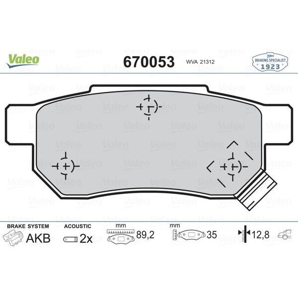 VALEO ARKA FREN BALATA HONDA CIVIC 1.6L B16A2 VTEC 16V 160HP EK4 KASA 96-98 / JAZZ 1.4L GD GE 02-> / CIT Y 1.4L L13Z1 08-> (43022SR3G00)