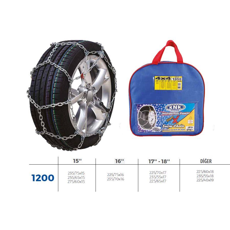 KNK PATİNAJ ZİNCİRİ 4X4 JEEP - MİNİBÜS VE HAFİF TİC.ARAÇ ZİNCİR EBATLARI İÇİN RESİME BAKINIZ