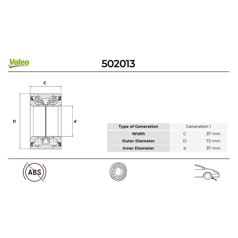 VALEO ON TEKER RULMANI R21 R19 MEGANE CLIO KANGOO DOBLO ALBEA LOGAN 37X72X37 ABS SIZ (51754191)