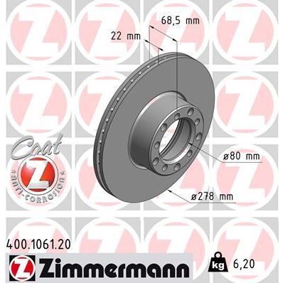 ZIMMERMANN FREN DISKI ON MERCEDES S-CLASS W126 79>85 (A1264200172)