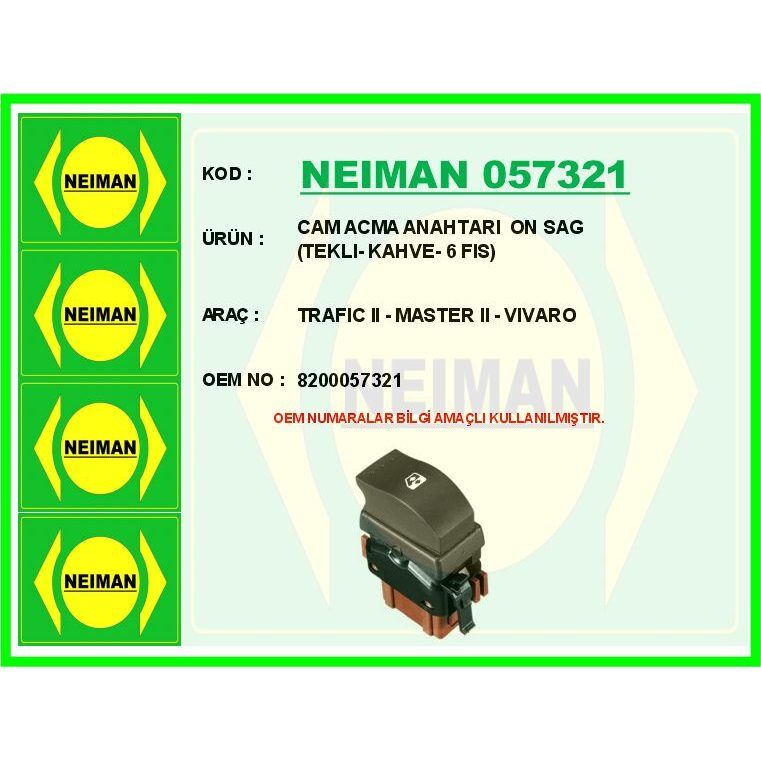 BESCHER CAM ACMA ANAHTARI ON SAG TEKLI- KAHVE- 6 FIS TRAFIC II - MASTER II - VIVARO (8200057321)