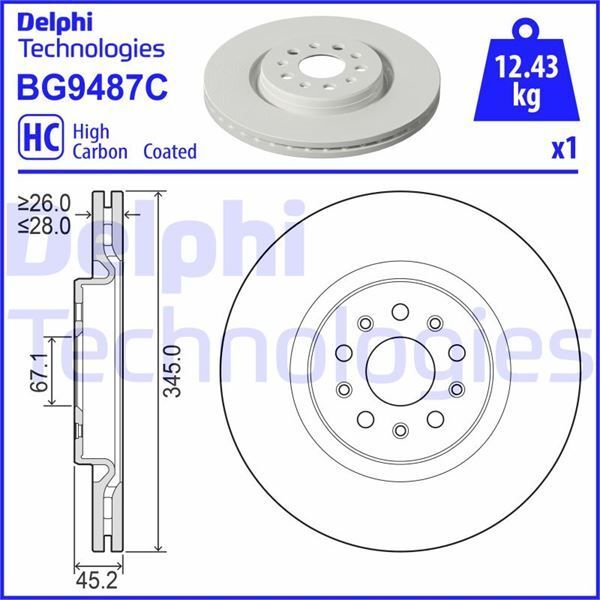 DELPHI FREN DİSKİ TEKLİ PAKET - BOYALI. DELİKLİ ÖN MASERATI GHİBLİ.QUATTROPORTE 03/2013> (670032734)