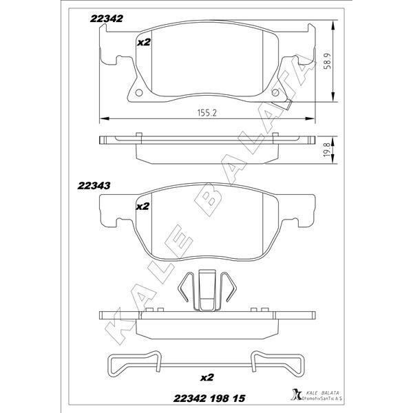 KALE BALATA ÖN FREN BALATASI ASTRA K 16> 15 INC 155.2X58.9X19.8 (13478300)