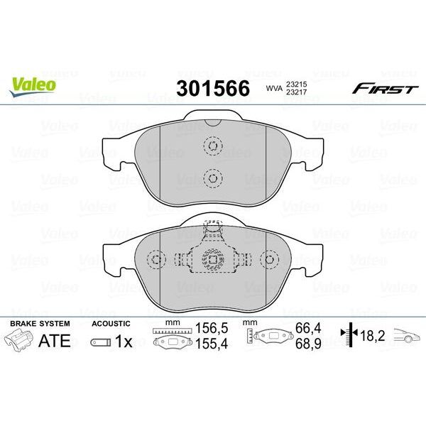 VALEO ÖN FREN BALATASI RENAULT LAGUNA II 01 05 LAGUNA III 07 15 MEGANE II 02 (7701206598)