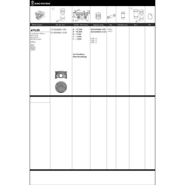 KING PISTON PİSTON SEGMAN RİKEN SEG. 0.50 74 050 ÜST ÖLÇÜ OPEL B10XFL ECOTEC ASTRA CORSA ASCONA MANTA KADETT 87-73435-050 87-73435-050-8773435050000G (55485624)