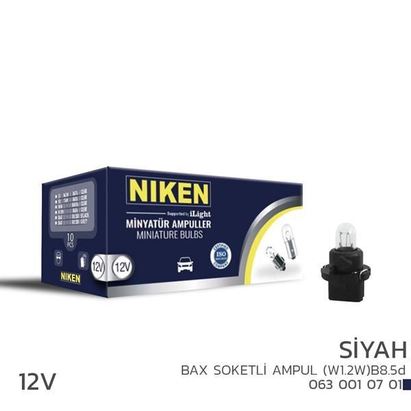 NIKEN NIKEN 12V BAX SOKETLİ AMPUL W1.2W B8.5D SİYAH 10L (UNIVERSAL)