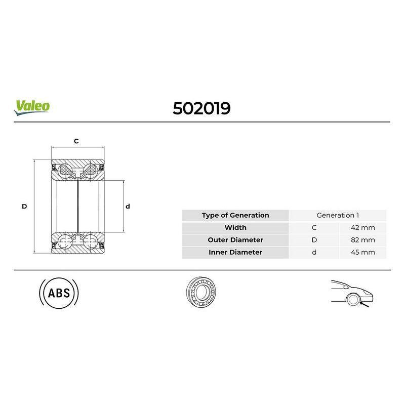 VALEO ON TEKER RULMANI KIT FOCUS III 11 17 KUGA I-II 08 14 YENI CONNECT 14 ABS LI (8V411215BC)