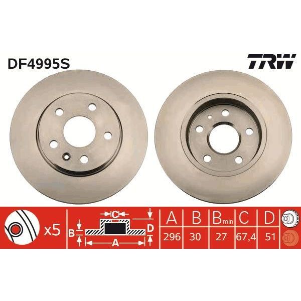 TRW ÖN FREN AYNASI INSIGNIA A 08 SAAB 9-5 YS3G 10 16 JANT 296X30X5DLXHAVALI 13501307-569063 (13502213)