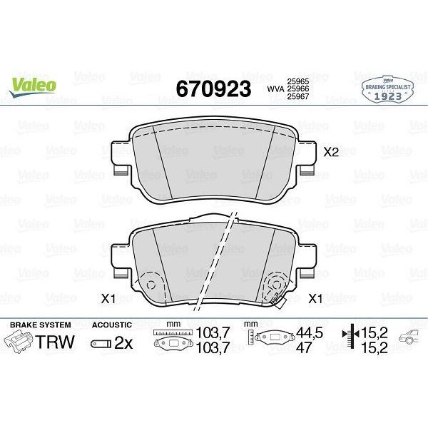 VALEO ARKA FREN BALATA RENAULT KADJAR 15 KOLEOS II 18 / NISSAN QASHQAI 1.6L DCI R9M DIZEL 11- / X-TRAIL 1.6L DCI T32 12- (440605889R)
