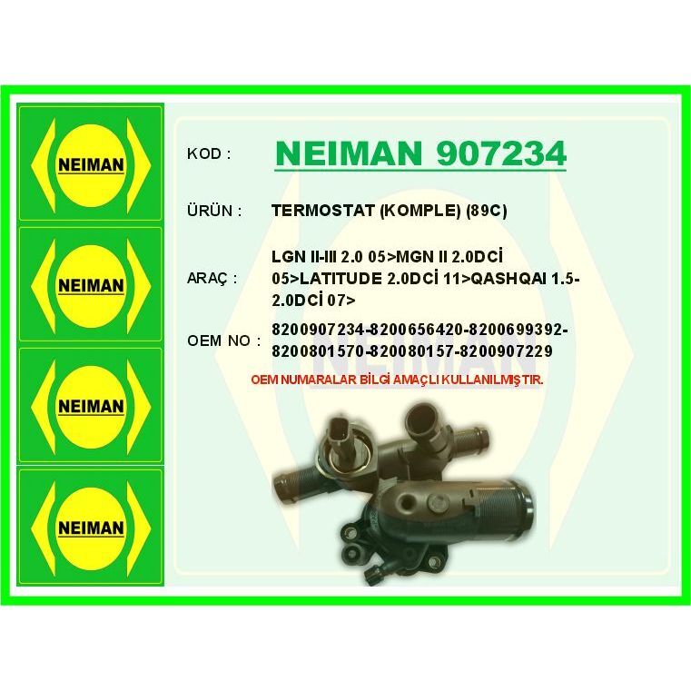 BESCHER TERMOSTAT KOMPLE 89C LGN II-III 2.0 05>MGN II 2.0DCİ 05>LATITUDE 2.0DCİ 11>QASHQAI 1.5-2.0DCİ 07 (82)