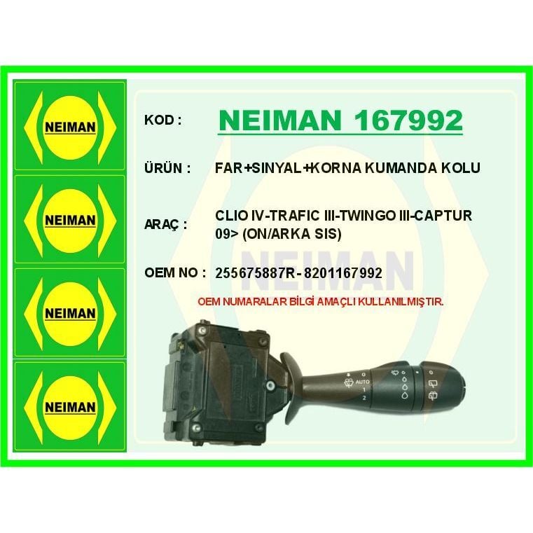 BESCHER FAR SINYAL KORNA KUMANDA KOLU CLIO IV-TRAFIC III-TWINGO III-CAPTUR 09> ON/ARKA SIS (255675887R)