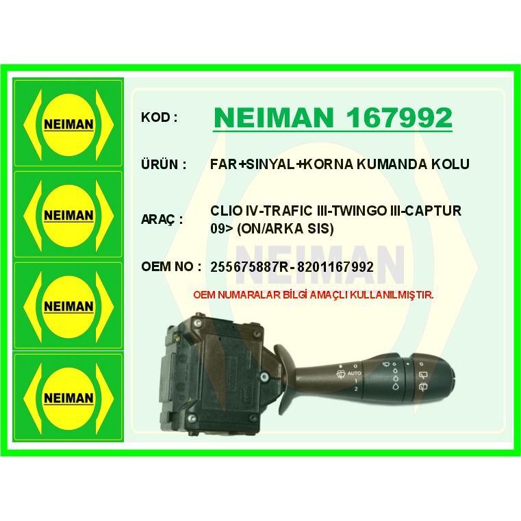 BESCHER FAR SINYAL KORNA KUMANDA KOLU CLIO IV-TRAFIC III-TWINGO III-CAPTUR 09> ON/ARKA SIS (255675887R)
