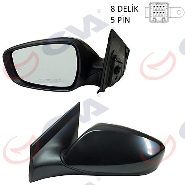 GVA DIŞ DİKİZ AYNASI SOL BLUE 12> ELEKTRİKLİ ISITMALI SİYAH KAPAK DÜZ CAM 5 FİŞ VM-6451EL (876101R110)