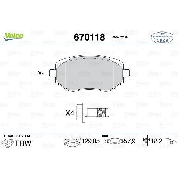 VALEO ÖN FREN BALATASI RENAULT MEGANE IV 15 TÜM MOTOR TİPLERİ G:129MM Y:58.4 MM K:18MM (410603407R)