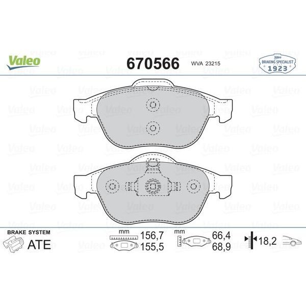 VALEO ÖN FREN BALATASI RENAULT LAGUNA II 01 05 LAGUNA III 07 15 MEGANE II 02 (7701206598)