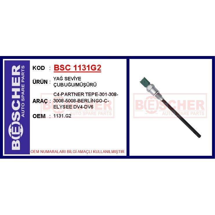 BESCHER MOTOR YAĞ SEVİYE SENSÖRÜ MÜŞÜRÜ P207-P208-P301-P307-P308-P2008-P3008-P5008-RZC-EXPERT-PARTNER- BERLINGO-C2-C3-C4-C5-DS3-DS4-DS5-JUMPY-XSARA-NEMO 1.4-1.6 HDI-BLUEHDI 1.6 THP-VTI (1131.G2)