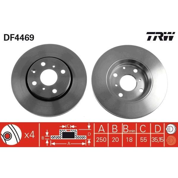 TRW ÖN FREN AYNASI P107 1.0-1.4HDI 06/05>C1 1.0 1.4HDİ 05>TOYOTA AYGO 1.0 1.4HDİ 05> 247X20X4DLXHAVALI (1613819880)