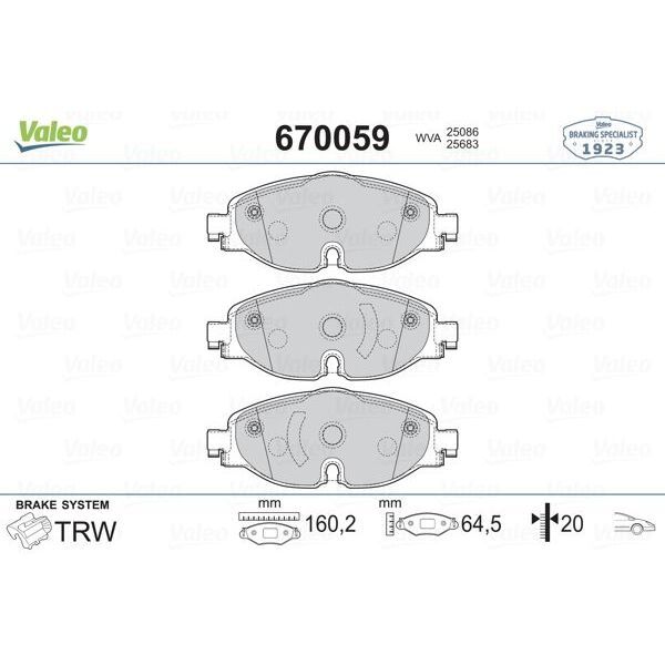 VALEO ÖN BALATA GOLF7-A3-LEON-TIGUAN-PASSAT-OCTAVIA-SUPERB 12 (2K5698151)