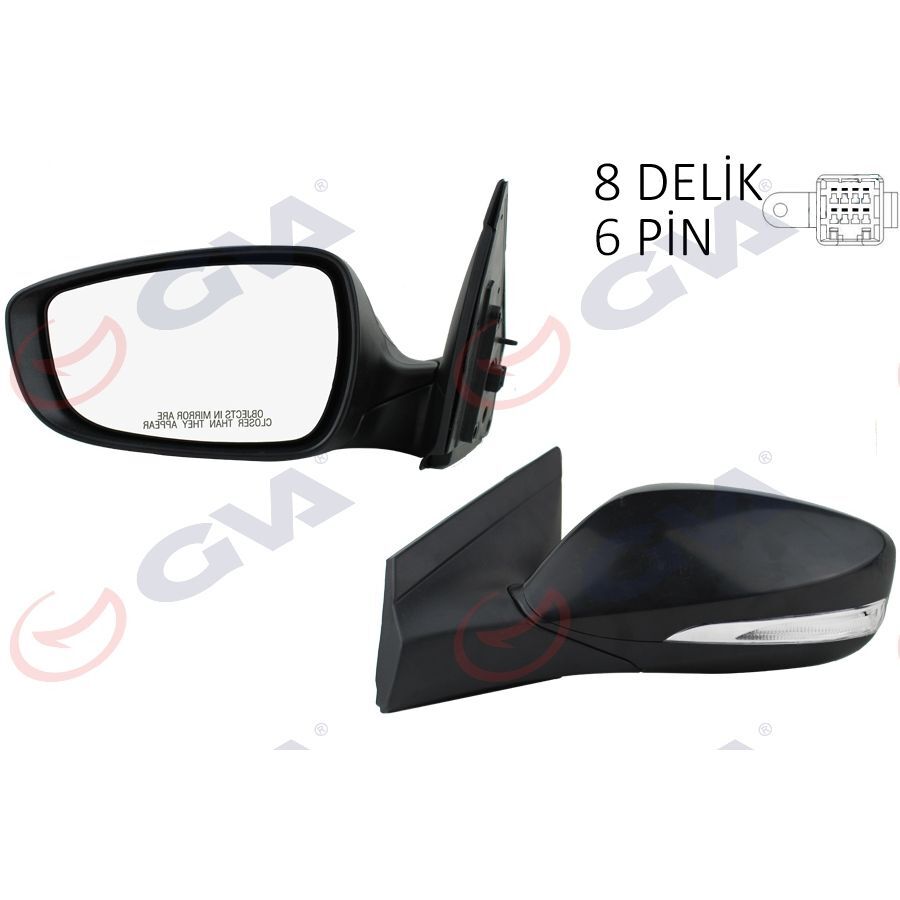 GVA DIŞ DİKİZ AYNASI SOL BLUE 12> ELEKTRİKLİ ISITMALI SİNYALLİ SİYAH KAPAK DÜZ CAM 6 FİŞ VM-6451NEHL (876104L020CA)