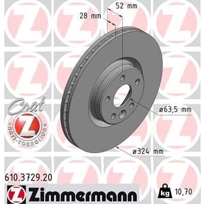 ZIMMERMANN ÖN FREN AYNASI ADET VOLVO XC60 D3 D4 D5 2.4D 2.0T 3.2 T5 T6 2008 2017 CAP 324X5 BJN (31423214)