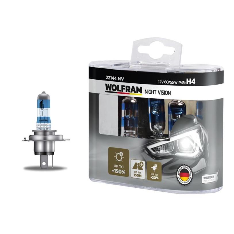WOLFRAM AMPUL 12V H4 60/55 P43T NIGHT VISION 150 FAZLA 20 BEYAZ IŞIK
