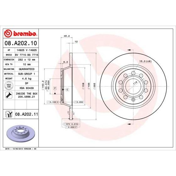 BREMBO FREN DİSKİ ARKA GOLF/PASSAT/JETTA/A3 (1K0615601M)