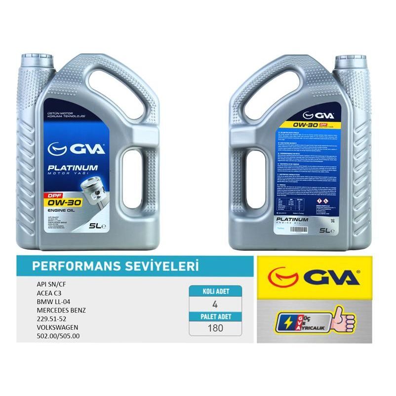 GVA MOTOR YAĞI 0W30 5 LT DPF TAM SENTETİK API SN/ CF PARTİKÜLLÜ (0W30)