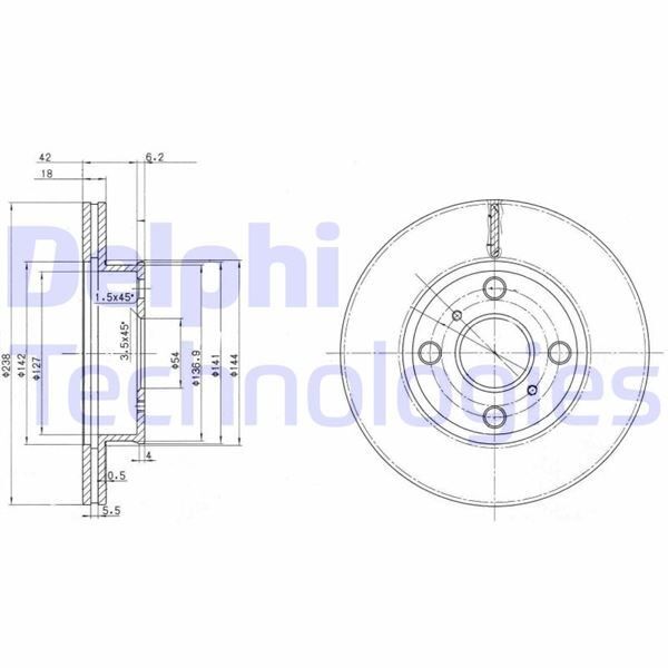 DELPHI ÖN FREN DİSKİ HAVA KANALLI TOYOTA COROLLA 1.3L 2E EE90. EE100 88-98 1.6L 4A-F AE92 88-91 238 ÇAP X 4 BİJON - TAKIM DISK FIYATIDIR (4351212290)