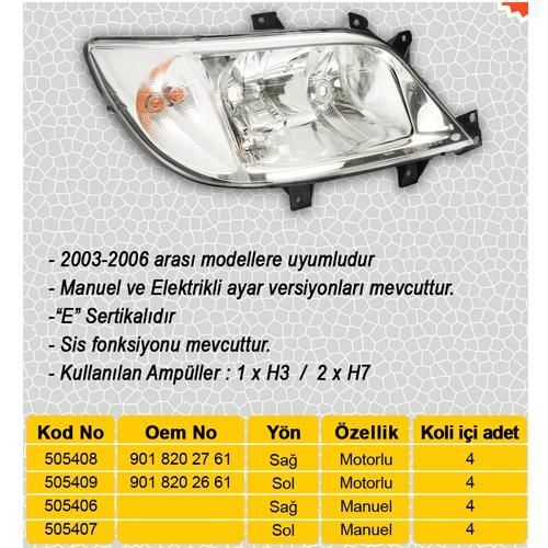 AYFAR FAR SOL HALOJEN. MOTORSUZ MERCEDES SPRINTER B901>B904 00>06 (A9018202661)