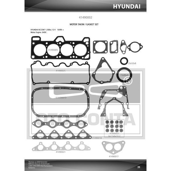 OTOCONTA TAKIM CONTASI KEÇELİ HYUNDAI ACCENT 1.5 12V (540291026)