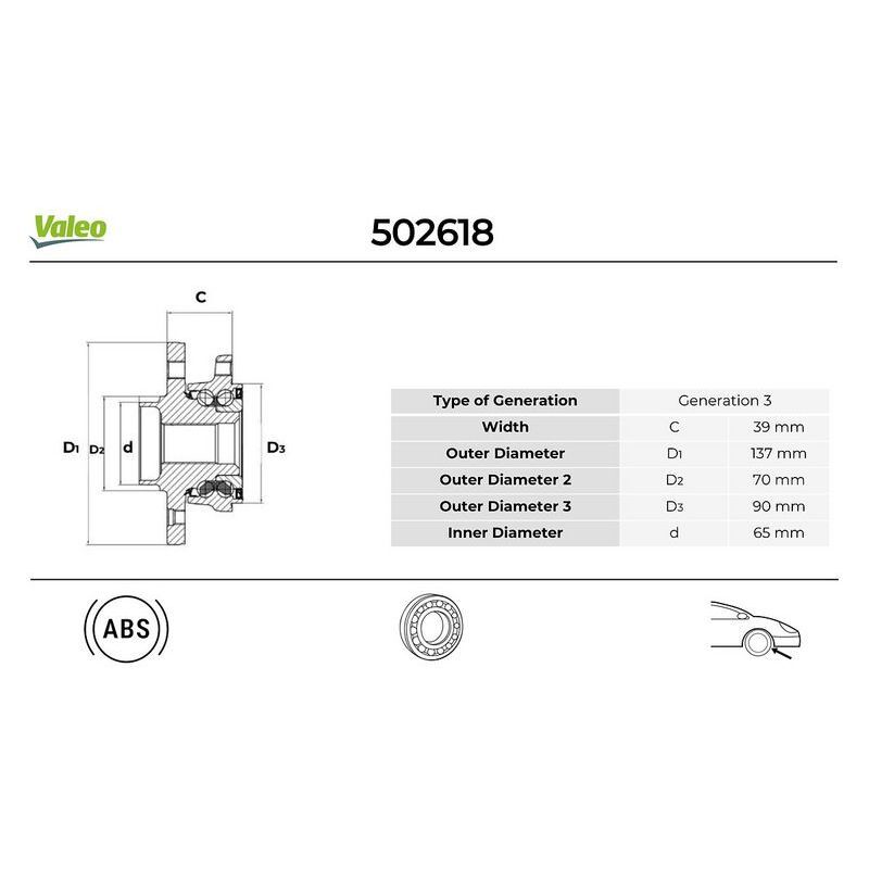 VALEO ÖN TEKER PORYASI RULMANLI VECTRA C 1.6 16V-1.9 CDTI-2.0 DTI-3.0 CDTI-SIGNUM 1.9 CDTI ABS Lİ 5 BİJON (1603255)